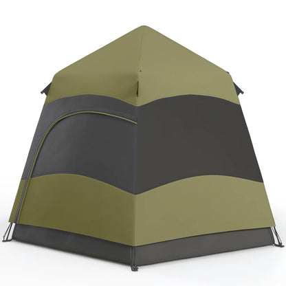 Outsunny Six Man Hexagon Camping Tent with Hang Hook & Carry Bag - Dark Green, Light Grey