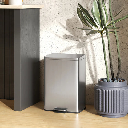HOMCOM 20L Kitchen Bin with Soft-Close Lid & Stay-Open Function with Pedal & Removable Inner Bucket, Silver Tone