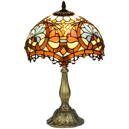 HOMCOM Stained Glass Table Lamp, Handcrafted Artisan Collectible, for Living Room and Bedside, Zinc Alloy