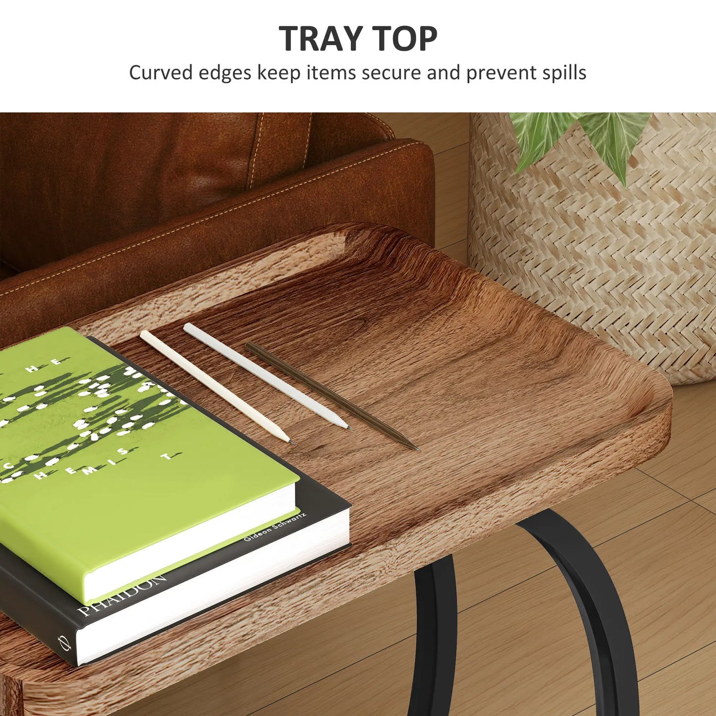HOMCOM 2-Tier Mobile C-Shaped Side Table - Brown