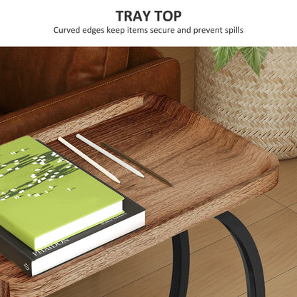 HOMCOM 2-Tier Mobile C-Shaped Side Table - Brown