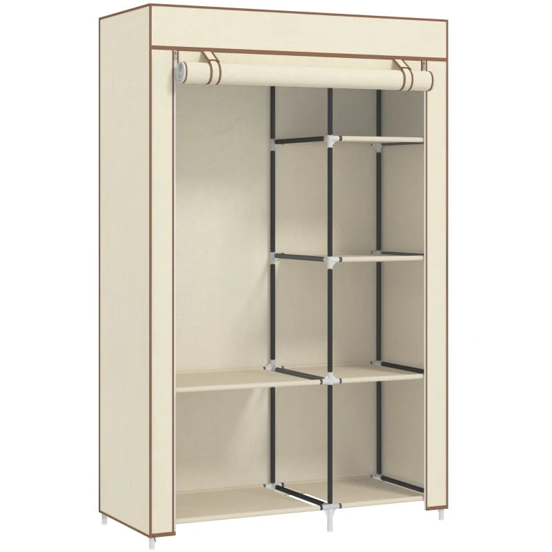 HOMCOM Fabric Wardrobe, Portable Wardrobe with 6 Shelves, 1 Hanging Rail, Foldable Closets, Cream White