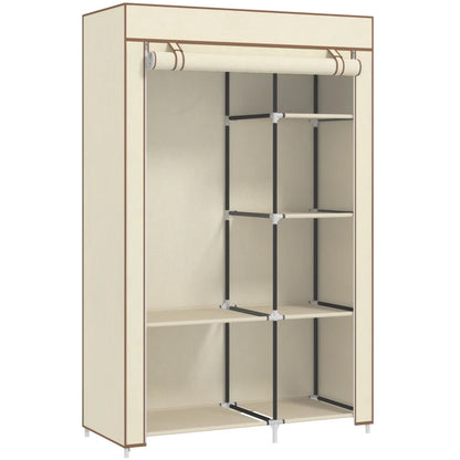 HOMCOM Fabric Wardrobe, Portable Wardrobe with 6 Shelves, 1 Hanging Rail, Foldable Closets, Cream White