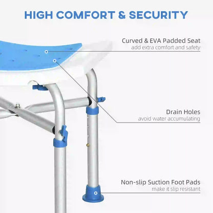 HOMCOM 44-51.5cm Aluminium Frame Shower/Bath Stool Seats - Blue