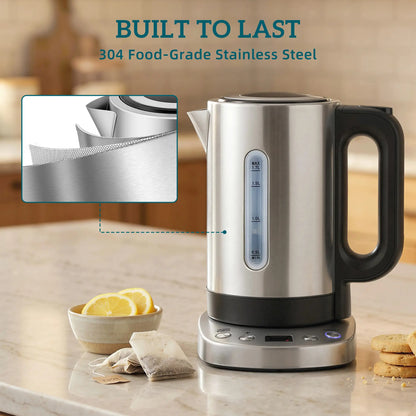 HOMCOM Electric Kettle, 1.7L, Fast Boil, 3kW Water Kettle with UK Strix Thermostat, LCD Base, Silver Tone