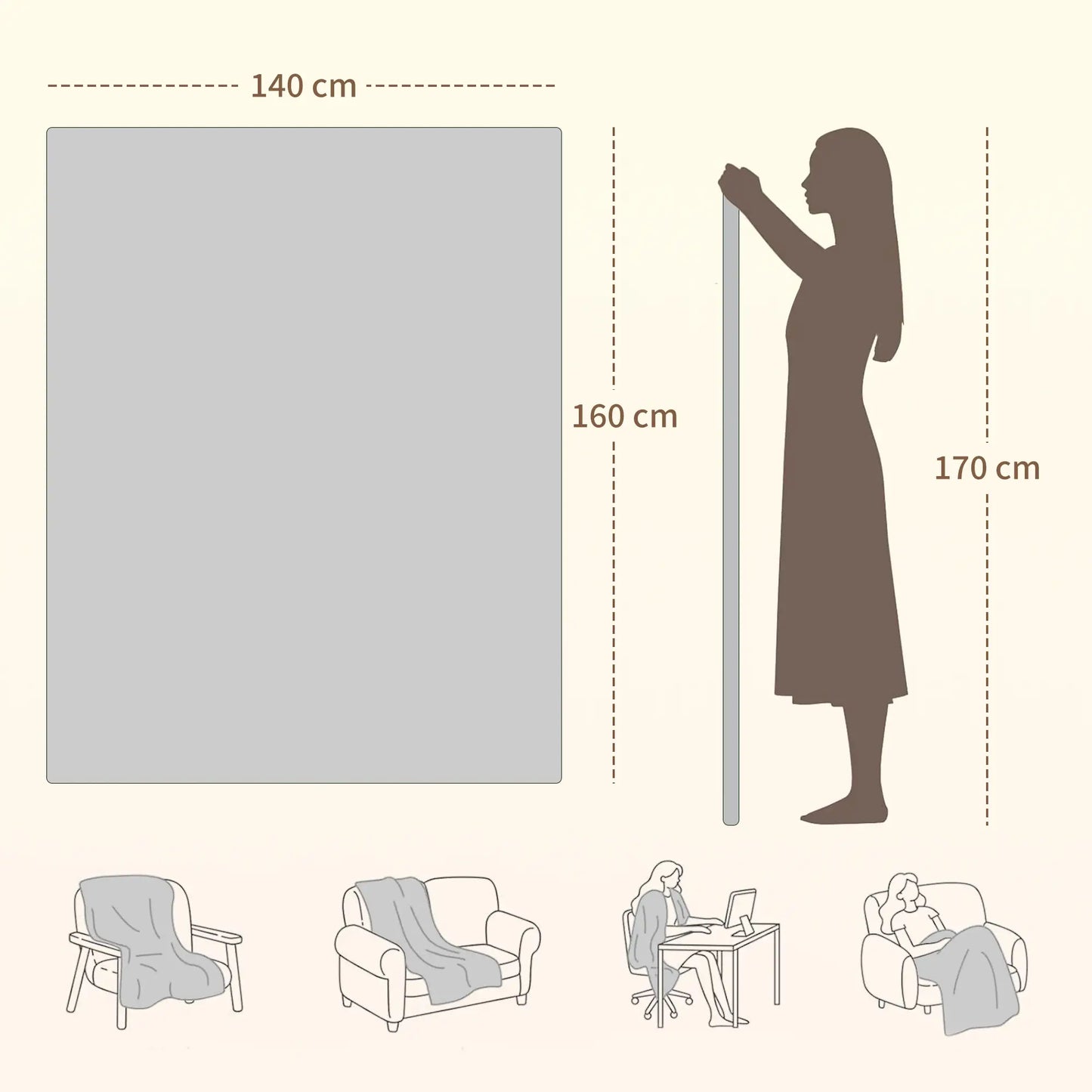 HOMCOM Heated Electric Blanket, Warm Throw Blanket with 5 Heating Levels, 10 Hour Auto-Off Timer, Grey