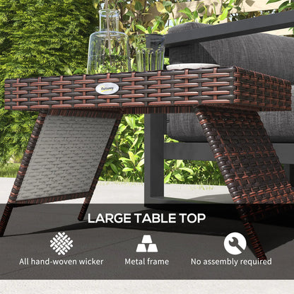 Outsunny Foldable Outdoor Side Table, Rattan Bistro Garden Coffee Table with Steel Frame, Brown