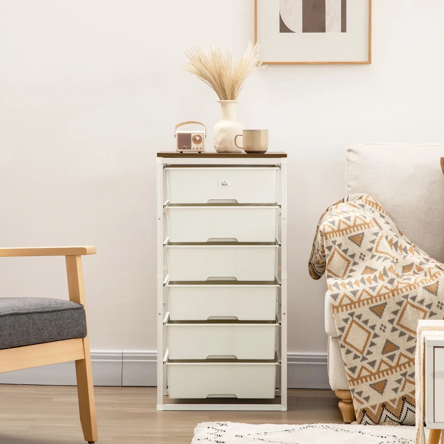 HOMCOM Bedroom Chest of Drawers, 6-Drawer Dresser, Tall Storage Drawer Unit with Steel Frame, White