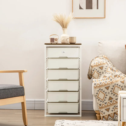 HOMCOM Bedroom Chest of Drawers, 6-Drawer Dresser, Tall Storage Drawer Unit with Steel Frame, White