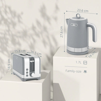 HOMCOM Sleek Textured Rapid Boil Kettle & Two-Slice Toaster Kitchen Set - Grey