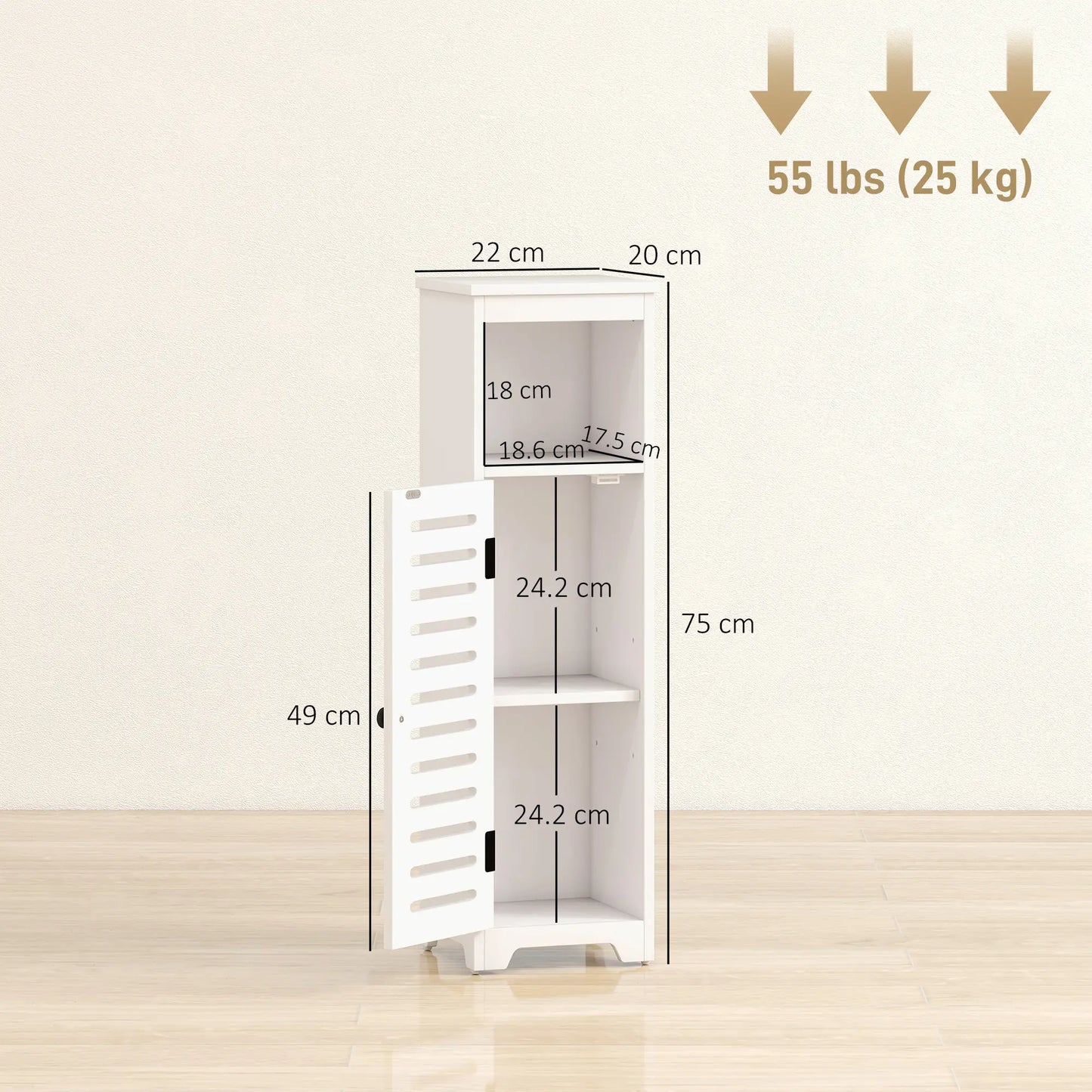 HOMCOM Bathroom Floor Cabinet, Storage Unit with Louvered Door, Open Shelf, Adjustable Shelf, White