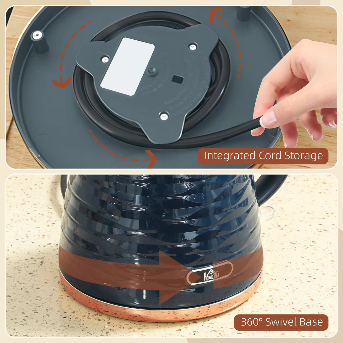HOMCOM 3kW Rapid Boil Honeycomb Kitchen Kettle , 1.7L - Dark Blue