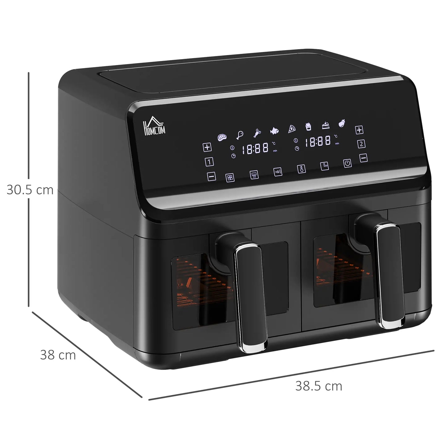 HOMCOM 8L Dual Basket Air Fryer, 8-in-1 Air Fryer Oven with Digital Display, Timer, Preheat for Oil Free Low Fat Cooking, 2500W
