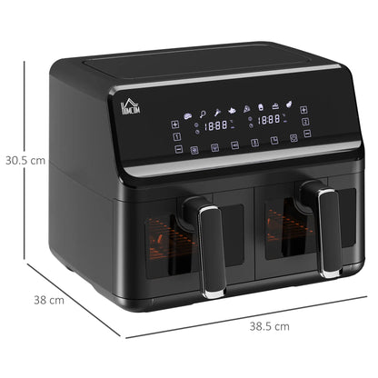 HOMCOM 8L Dual Basket Air Fryer, 8-in-1 Air Fryer Oven with Digital Display, Timer, Preheat for Oil Free Low Fat Cooking, 2500W