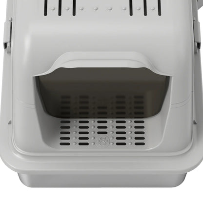 PawHut Extra Large Stainless Steel Litter Box, Enclosed Cat Litter Tray with Scoop, Deodorizer Bag, Front-Entry & Top-Exit