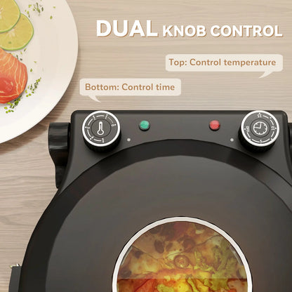 HOMCOM 1200W Pizza Oven, 12'' Electric Pizza Maker with Viewing Window, Dual Knob Temp & Timer Control, Black