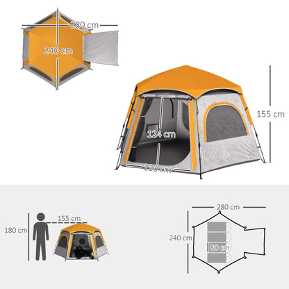 Outsunny Instant Pop Up Camping Tent, 3/4 Person Easy Setup Dome Family Tent with Rainfly Hexagonal Design, Waterproof & UV Protected, Light Grey