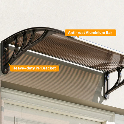 Outsunny Front Door Canopy Outdoor Awning Aluminium Rigid, Rain Shelter UV Water Rain Resistant Brown