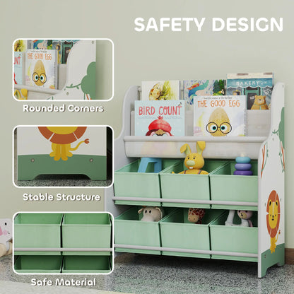 AIYAPLAY Kids Storage Unit, Toy Organiser with 6 Fabric Drawers & 2-Tier Book Rack for Bedroom, Playroom, Green