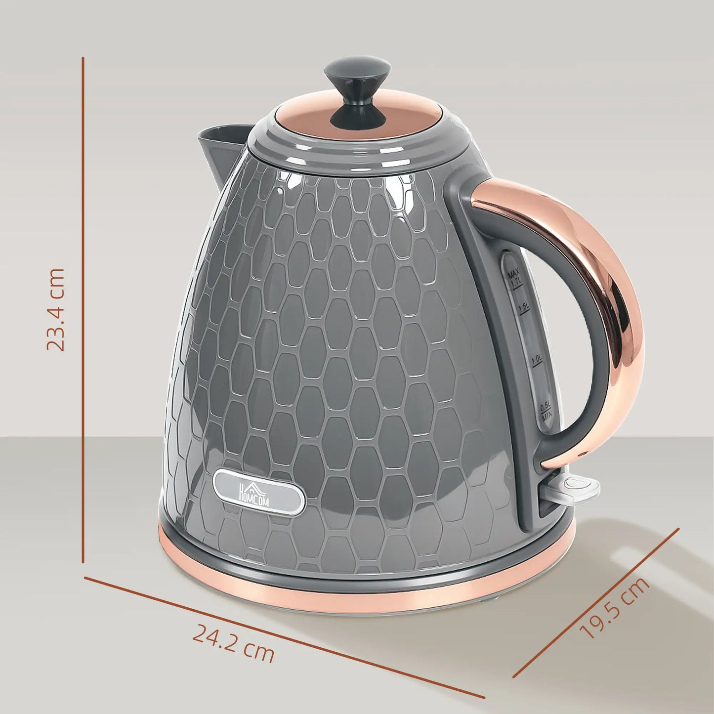 HOMCOM 3kW Rapid Boil Honeycomb Kettle, 1.7L - Grey
