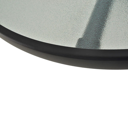 Outsunny Round Garden Dining Table with Parasol Hole for Outdoor Bistro Side Table with Tempered Glass Top for Patio, Porch, Black