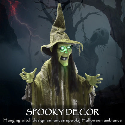 Outsunny 170 cm Hanging Halloween Animated Spooky Witch with Glowing LED Eyes, Scary Halloween Decorations, Battery Operated