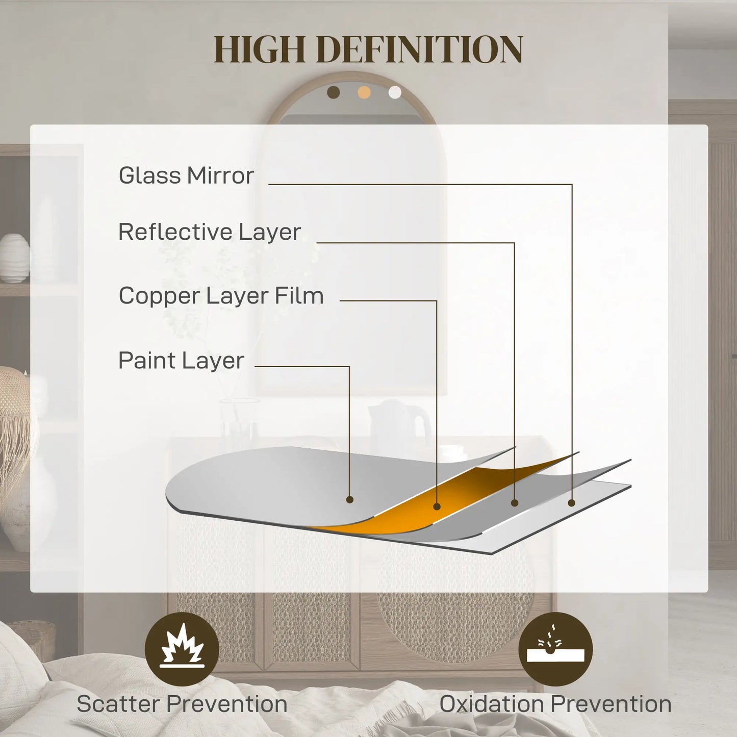 HOMCOM 110 x 65cm Wooden Arched Mirror, Wall Mount- Natural Finish
