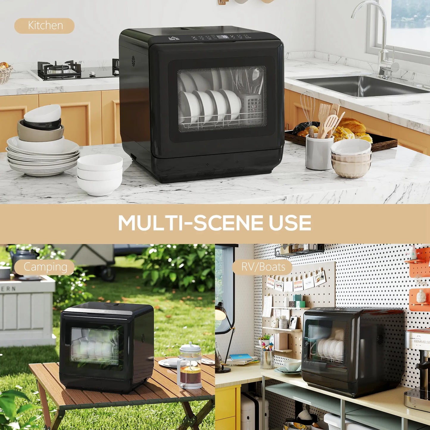 HOMCOM 6L Five-Mode Kitchen Tabletop Dishwasher - Black