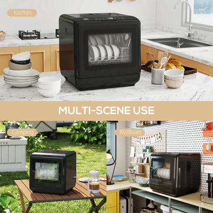 HOMCOM 6L Five-Mode Kitchen Tabletop Dishwasher - Black