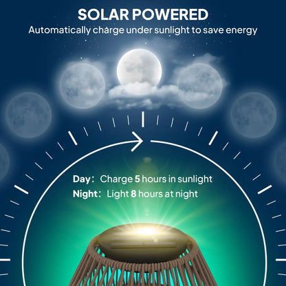 Outsunny Outdoor Decorative Rattan Solar Lamp, Garden Solar Lantern with Auto On/Off Light, IP44 Waterproof, Dark Brown