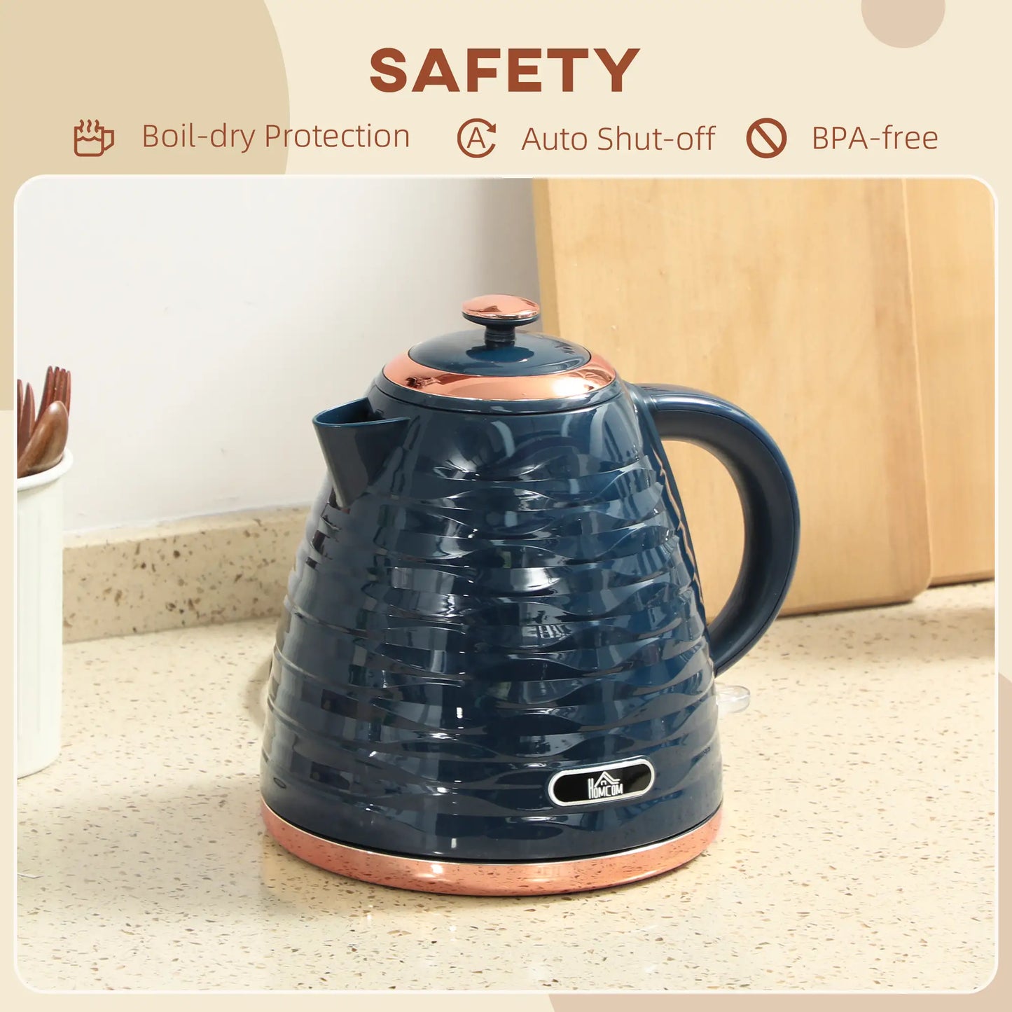 HOMCOM 3kW Rapid Boil Honeycomb Kitchen Kettle , 1.7L - Dark Blue