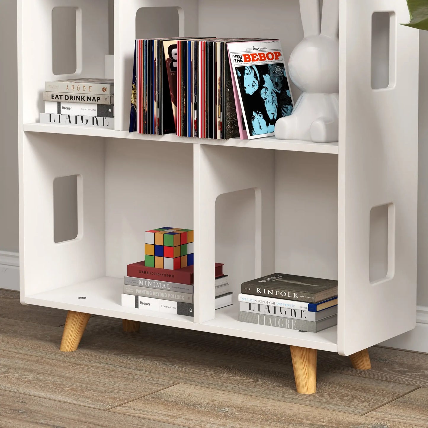 ZONEKIZ Three-Tier Toy Storage Shelf, Kids Bookcase with Six Cubes for Playroom, Bedroom - White