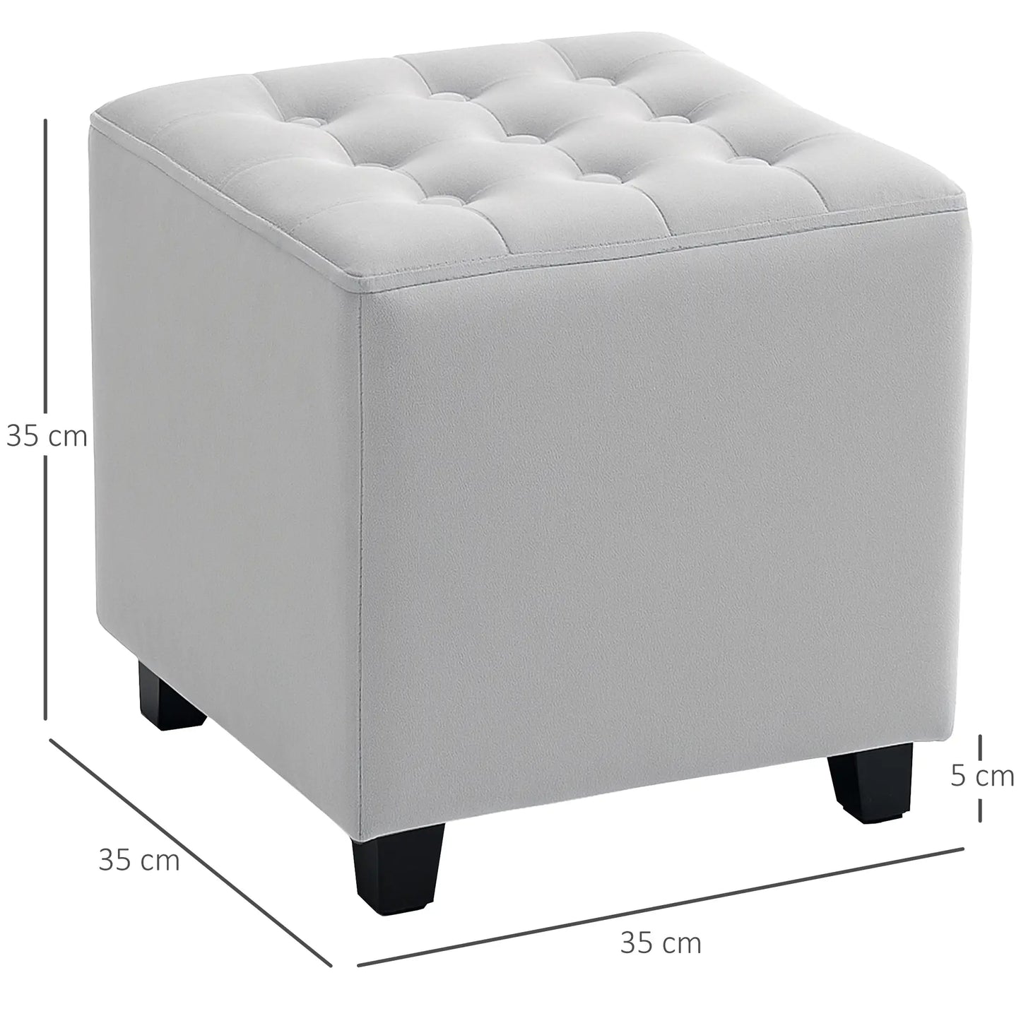 HOMCOM Velvet-Feel Square Ottoman Lightweight Footstool - Light Grey