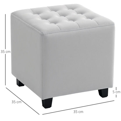 HOMCOM Velvet-Feel Square Ottoman Lightweight Footstool - Light Grey