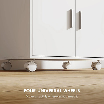 HOMCOM Kitchen Trolley with Wheels, Modern Mobile Microwave Stand with Slide-Out Shelf, Drawer & 2 Doors