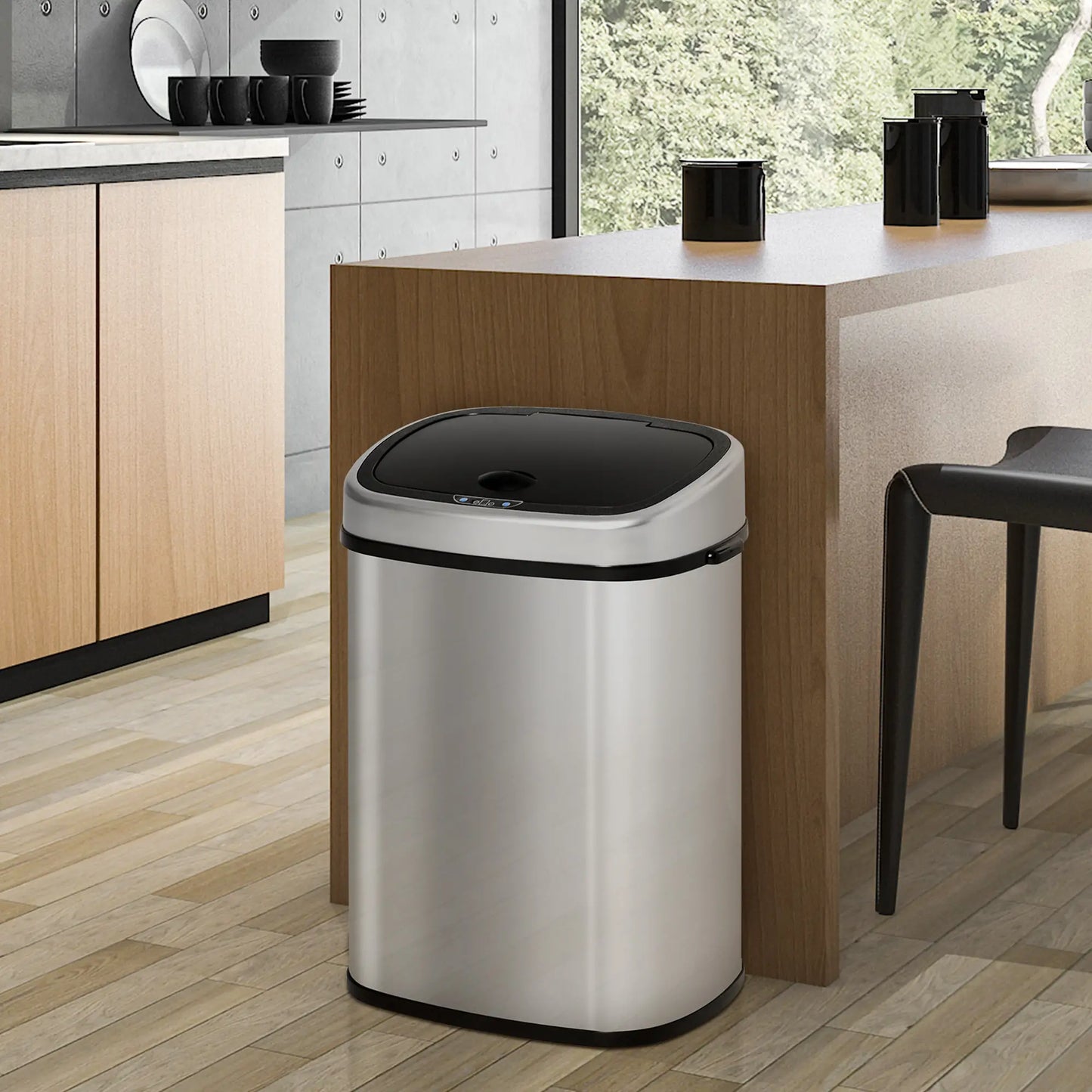 HOMCOM Stainless Steel Kitchen Sensor Dustbin Automatic Touchless Rubbish Garbage Waste Bin 58L, Silver