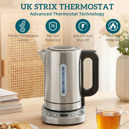 HOMCOM Electric Kettle, 1.7L, Fast Boil, 3kW Water Kettle with UK Strix Thermostat, LCD Base, Silver Tone