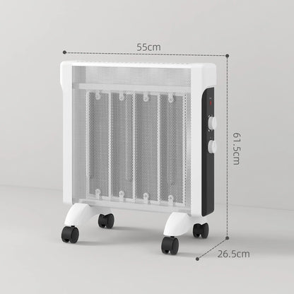 HOMCOM 2kW Electric Space Heater, 10-45℃ Temperature with Four Wheels - White