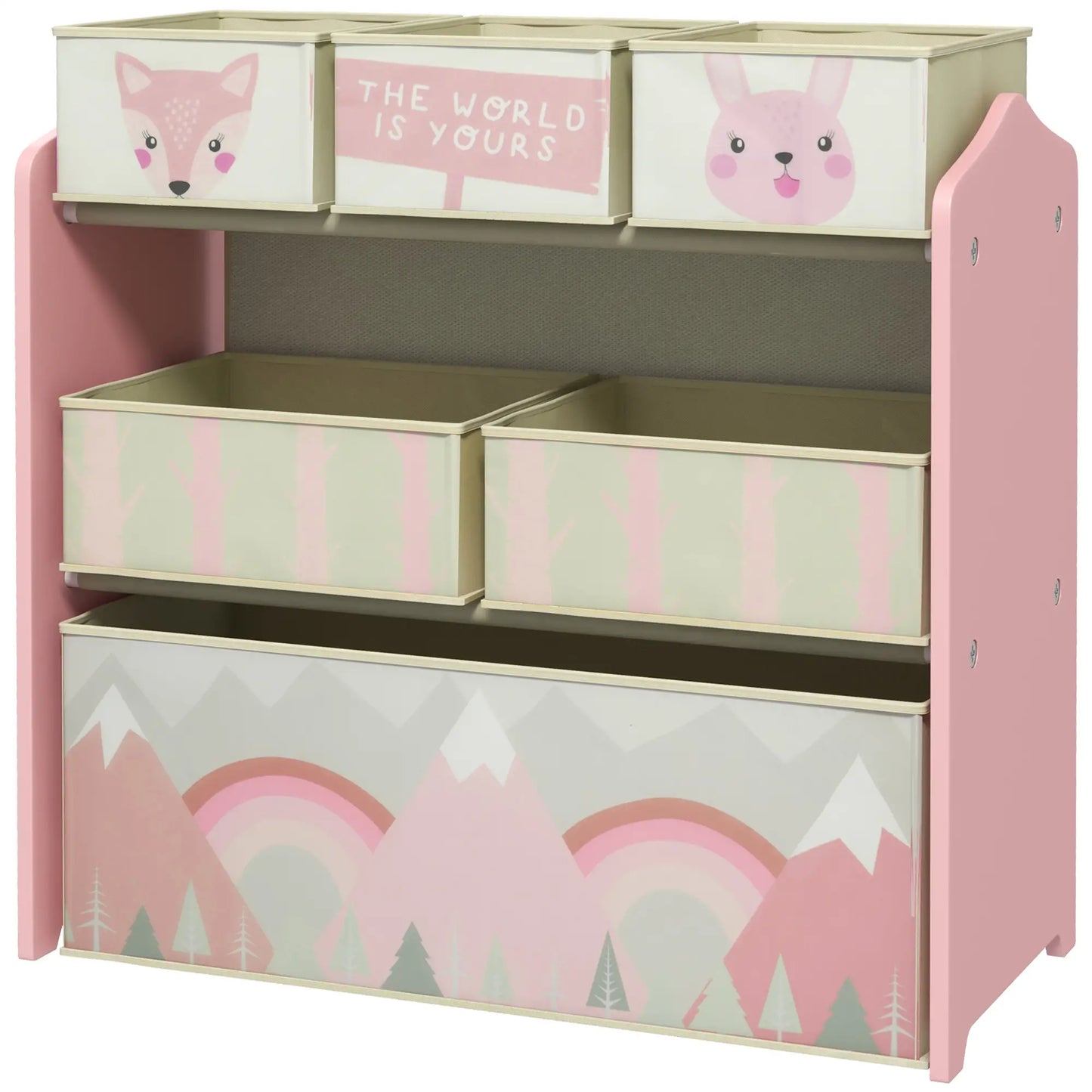 ZONEKIZ Kids Storage Unit, Toy Storage Organiser, with Six Fabric Bins for Bedrooms, Playrooms - Pink