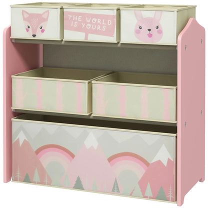 ZONEKIZ Kids Storage Unit, Toy Storage Organiser, with Six Fabric Bins for Bedrooms, Playrooms - Pink