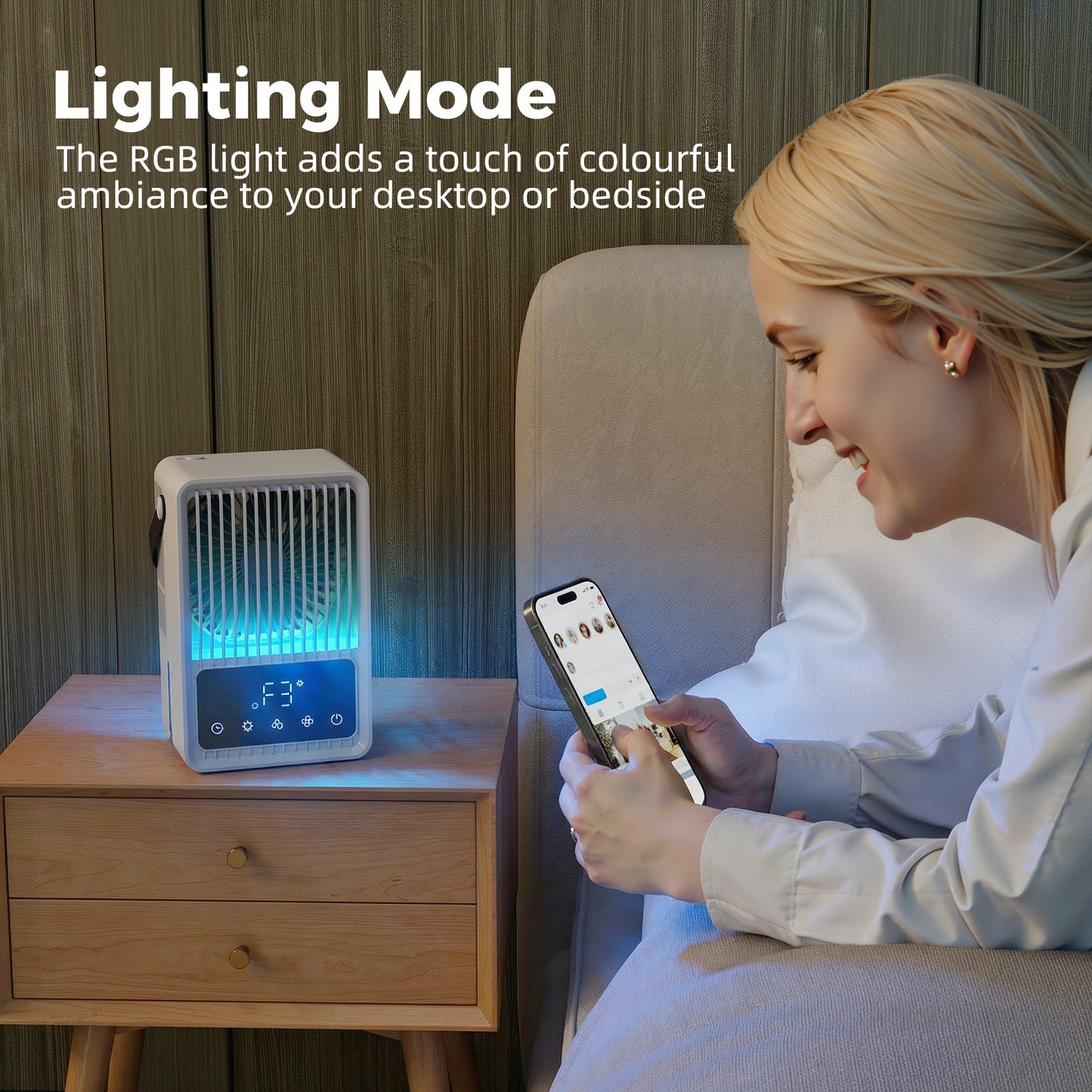 HOMCOM Mini Desk Fan with Humidifier & RGB Light Portable Table Fan with 550ml Water Tank