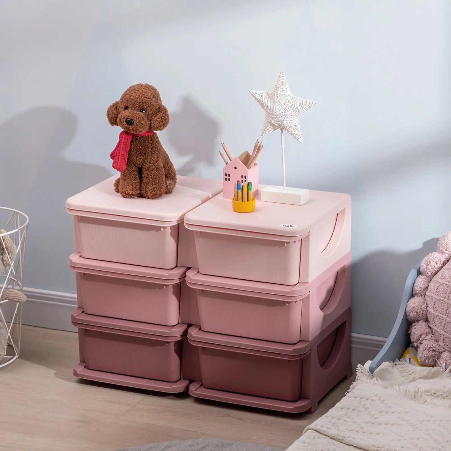 HOMCOM Kids Storage Organiser Unit, with Six Compartments Drawers - Pink