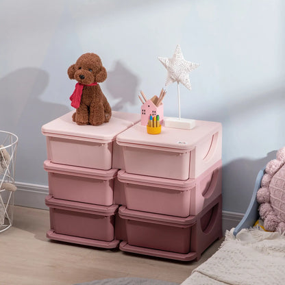 HOMCOM Kids Storage Organiser Unit, with Six Compartments Drawers - Pink