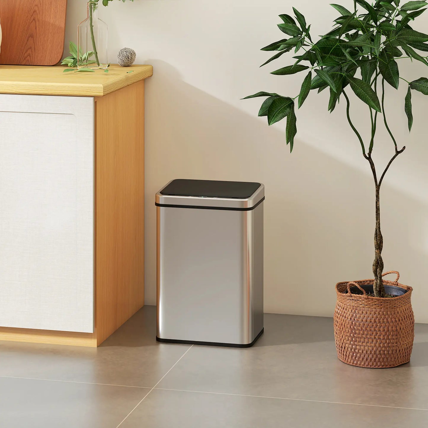 HOMCOM 40L Sensor Bin with Quiet Lid, Automatic Touchless Motion Sensor Kitchen Bin with Fingerprint Resistant Stainless Steel, Silver Tone