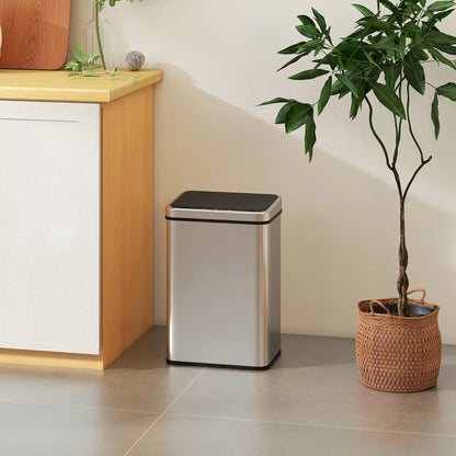 HOMCOM 40L Sensor Bin with Quiet Lid, Automatic Touchless Motion Sensor Kitchen Bin with Fingerprint Resistant Stainless Steel, Silver Tone