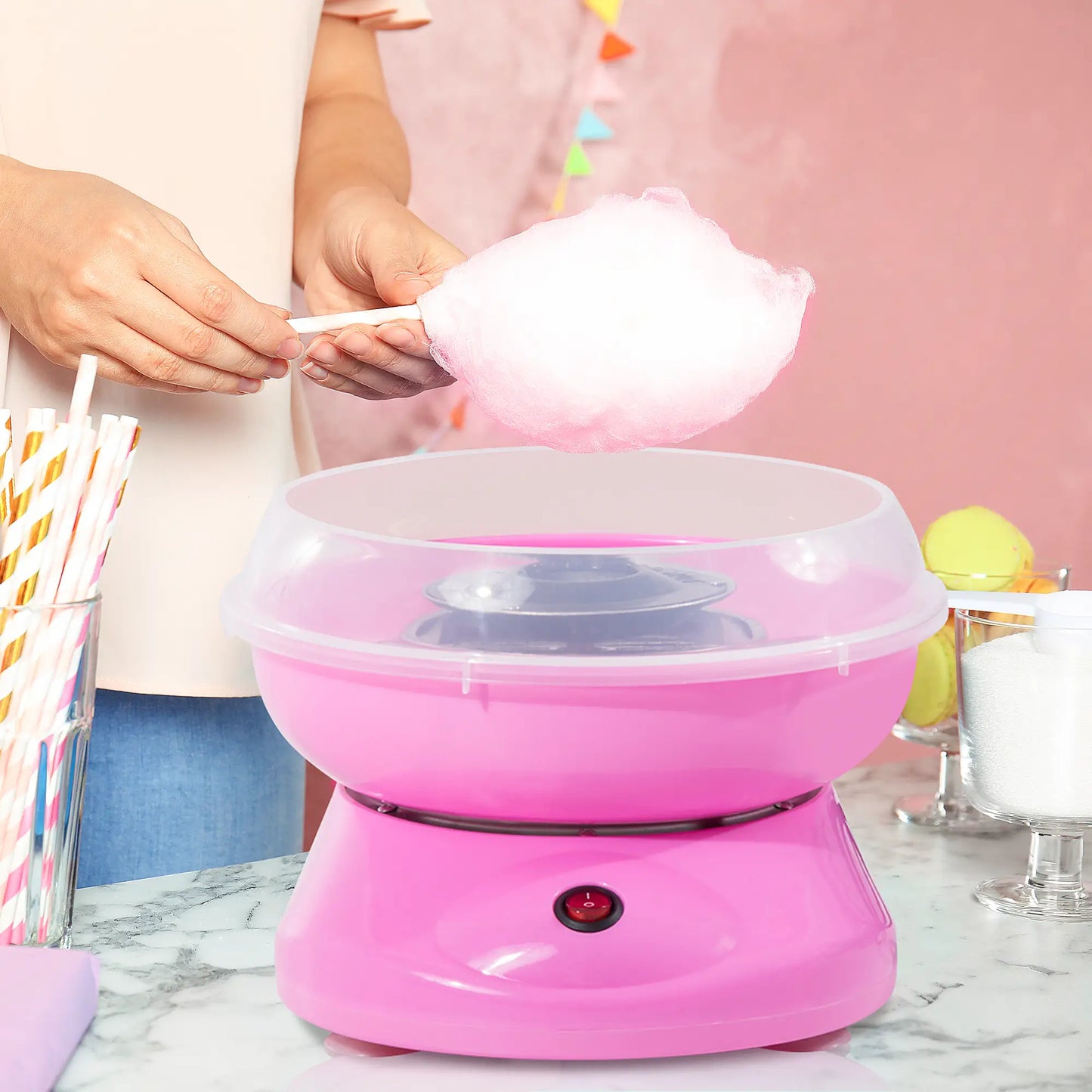 HOMCOM Candy Floss Machine Electric Cotton Candy Maker Gadgetry 450W - Pink