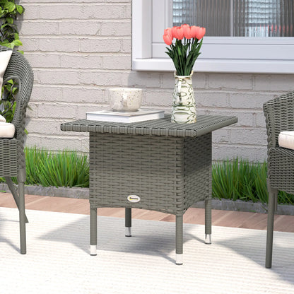 Outsunny Outdoor Coffee Rattan Side Table with Plastic Board Under the Full Woven Table Top for Patio, Garden, Grey