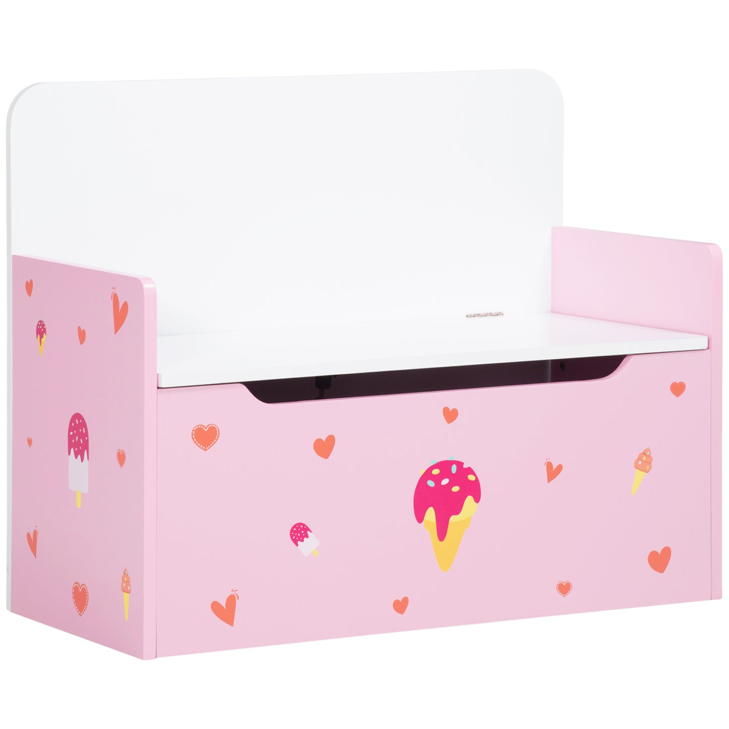 ZONEKIZ 2-in-1 Kids Wooden Storage Chest Bench, Toy Organiser Box w/ Safety Rod - Pink