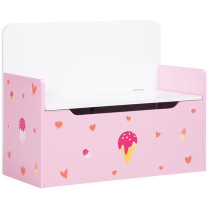 ZONEKIZ 2-in-1 Kids Wooden Storage Chest Bench, Toy Organiser Box w/ Safety Rod - Pink