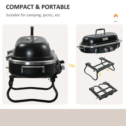 Outsunny Foldable Gas BBQ Grill 2 Burner Table Top Barbecue with Lid for Camping Picnic Cooking, Aluminium Alloy